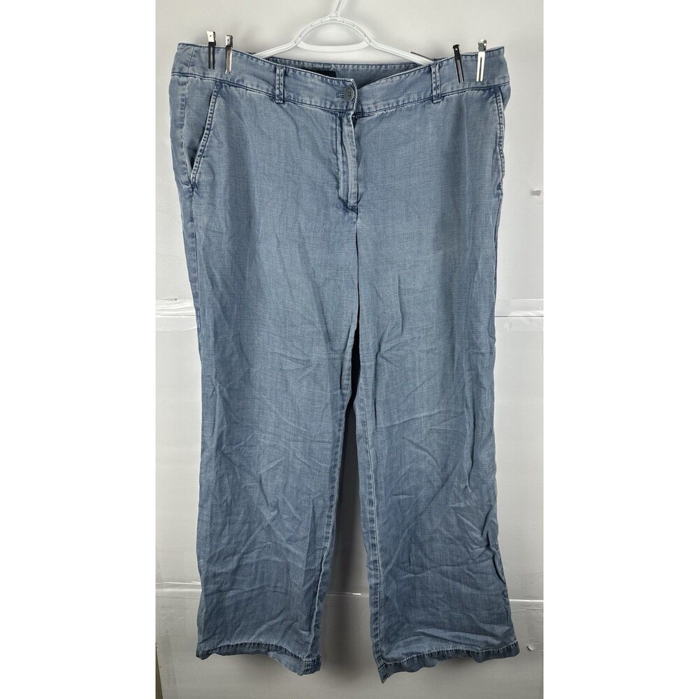 Talbots Petites Women's Chambray Pants Sz 14P Blue Denim Straight Leg (